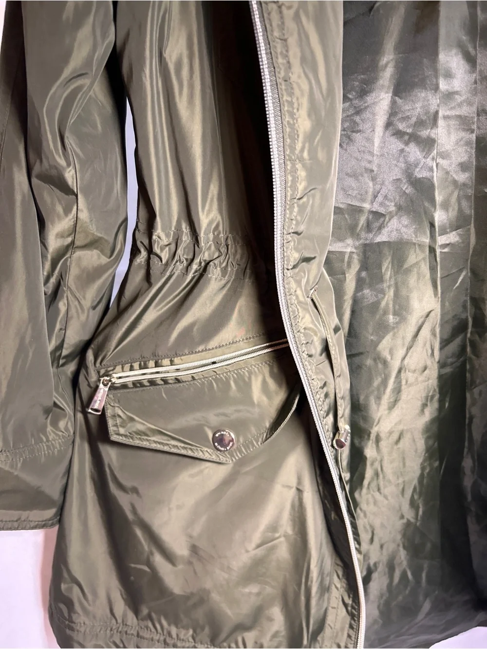 Michael Kors Women’s Olive Green Hooded Anorak Rain Jacket Utility Coat Size med